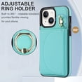 thumbnail image 2 of Wallet Case Compatible with iPhone 15 with Card Holder,RFID Blocking,360°Rotation Finger Ring Stand Leather Cover,Drop Protection with Magnetic Snap Phone Case iPhone 15, Green, 2 of 9