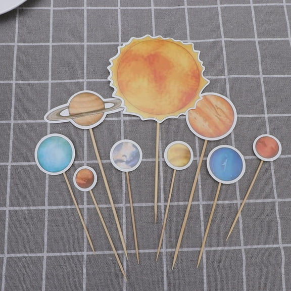 KALLORY 9pcs Space Universe Cake Toppers Cake Decoration Cake Insert for Birthday Party Favors Supplies