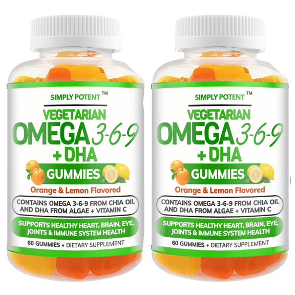 Simply Potents Omega 3 Fish Oil Gummies, Vegetarian, Gluten-Free, Supports Brain, Heart, Joint, Eye Health, Pack of 2