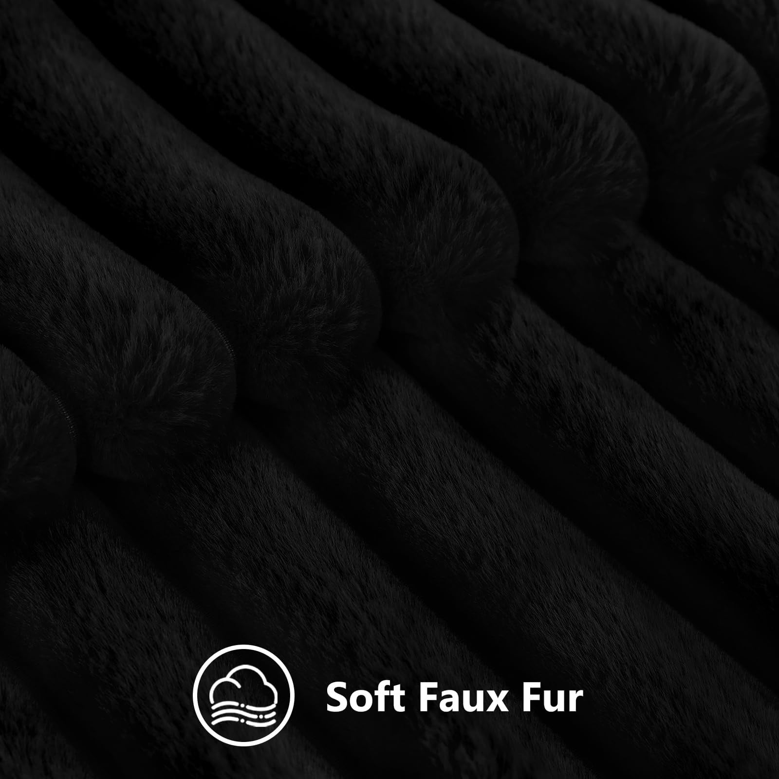decorUhome Pack of 2 Faux Fur Plush Throw Pillow Covers 22x22, Soft Fluffy Striped Decorative Couch Pillow Covers , Black