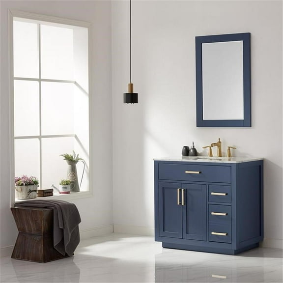 Ivy 36" Marble Countertop Single Vanity w/Mirror Royal Blue