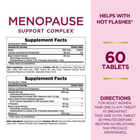 Nature's Bounty Optimal Solutions Menopause Support Supplement Tablets, 60 Ct
