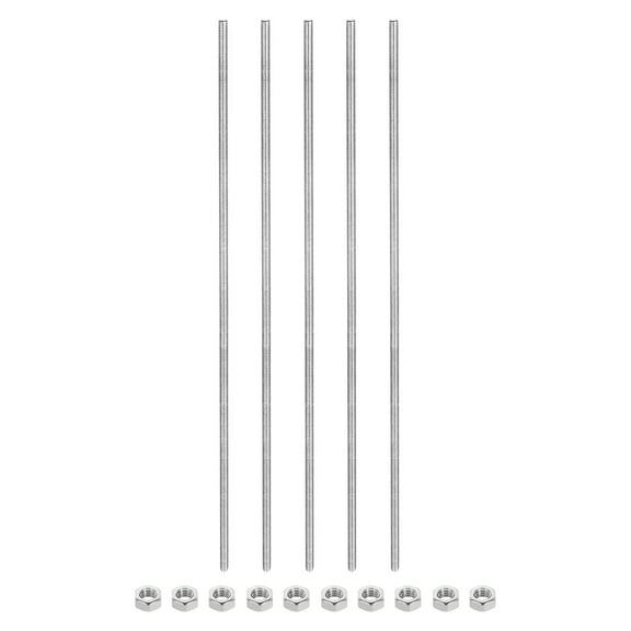 5Pack M4 x 100mm Fully Threaded Rod with 10 Pack Hex Nuts, 1.25mm Thread Pitch 304 Stainless Steel
