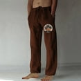 thumbnail image 2 of QATAINLAV Yoga Pants for Men Cotton Linen Wide Leg Pants Fashion Palm Trees Print Trousers Drawstring Waist Loose Fit Lounge Pant with Pockets Daily Sales Clearance Brown XL, 2 of 5