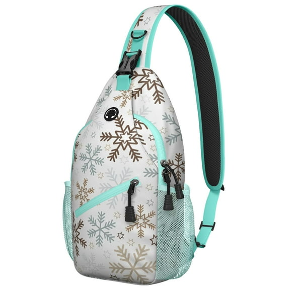 Sling Backpack,Light Christmas Snowflake Pattern Sling Bag with Water Bottle Holder,Waterproof Sling Bag for Men/Women with Headphone Jack for Hiking,Travel