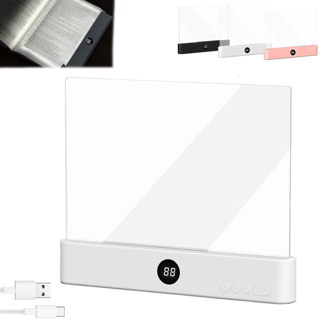 Luz de lectura LED recargable, transparente, para libros planos, blanca