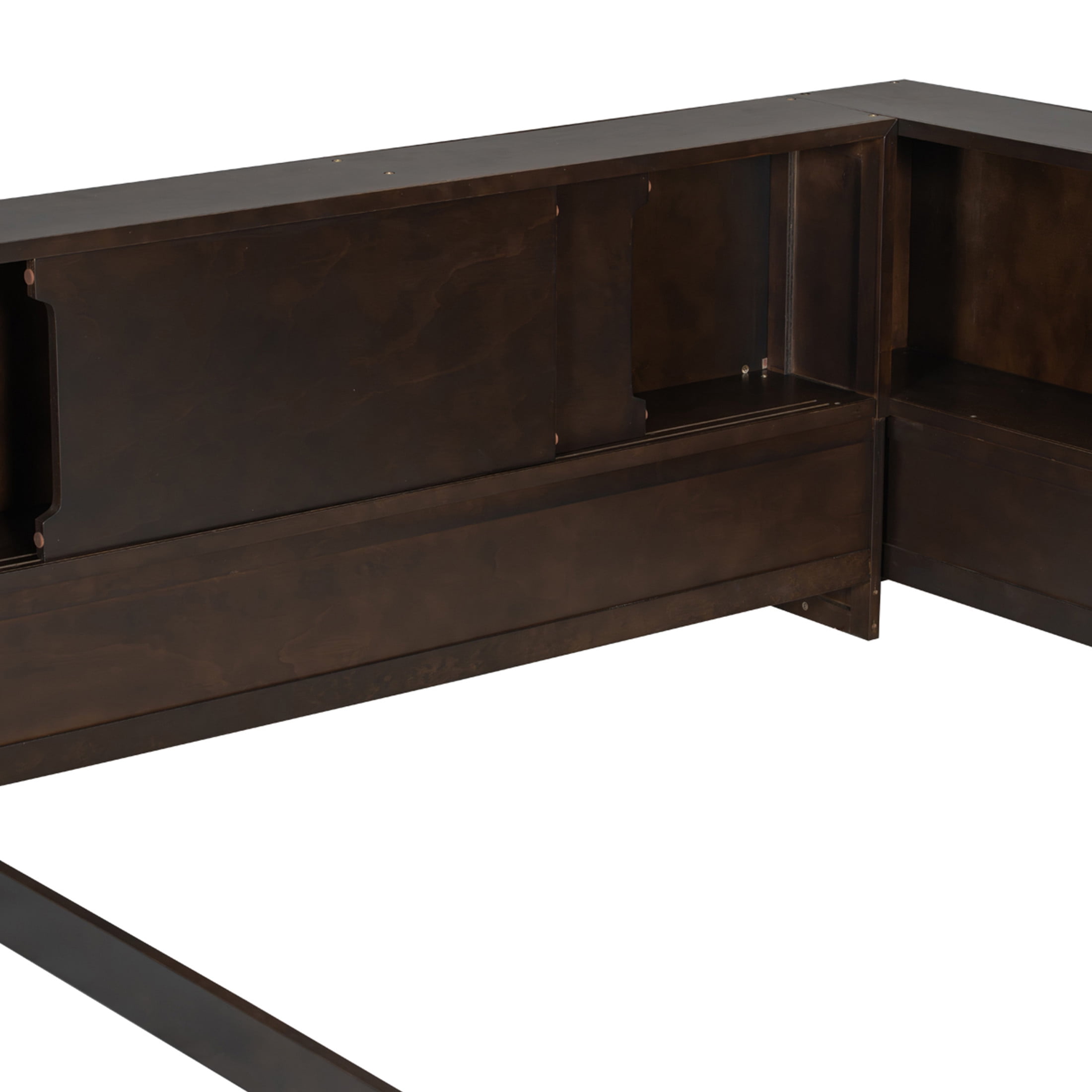Noble House Dalmor Queen Size Wood Daybed with 5 Storage Cabinets, Built-in Charging Station and LED Light, Brown
