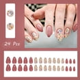 thumbnail image 2 of 30 piezas de uñas postizas cortas con diseño de flores y almendras, uñas postizas de color sólido con pegamento de flores azules, uñas acrílicas de cobertura completa para mujeres y niñas, decoración, 2 of 4