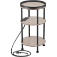 thumbnail image 3 of Small Round Side Table with Charging Station for Small Spaces, 3-Tier Round Accent Table with 2 USB Ports & Power Outlets, Round Corner Table Sofa Side Table for Living Room Bedroom Apartment(USB,Oak), 3 of 18