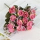thumbnail image 2 of 5 ramas 15 cabezas ramo de flores de rosas artificiales simulación rosa decoración floral fiesta de bodas flor falsa, rosa oscuro Vogacara HA7227-03B, 2 of 6