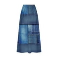 thumbnail image 3 of Mrat Work Skirts Women's Casual Retro Floral Skirts Linen Elastic Waist Pleated Maxi Skirt with Pockets Plus Size Skirts S-283 Navy 5XL, 3 of 5