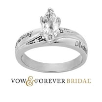 Vow & Forever Personalized Planet Bridal Platinum over Sterling Silver Marquise White Topaz and Diamond Name Wedding Ring ,Women's