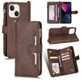 thumbnail image 1 of Nalacover for iPhone 14 Plus Zipper Wallet Case, Lanyard Shoulder Strap Crossbody Card Slots Holder Cover with Magnetic Clasp Kickstand Premium PU Leather + Soft TPU Shockproof Case,Brown, 1 of 7