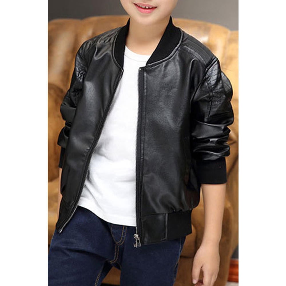 Kids Boys Small Collar Warm Leather 