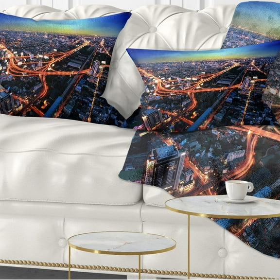 Designart Bangkok Expressway Aerial View - Throw Pillow - 12x20