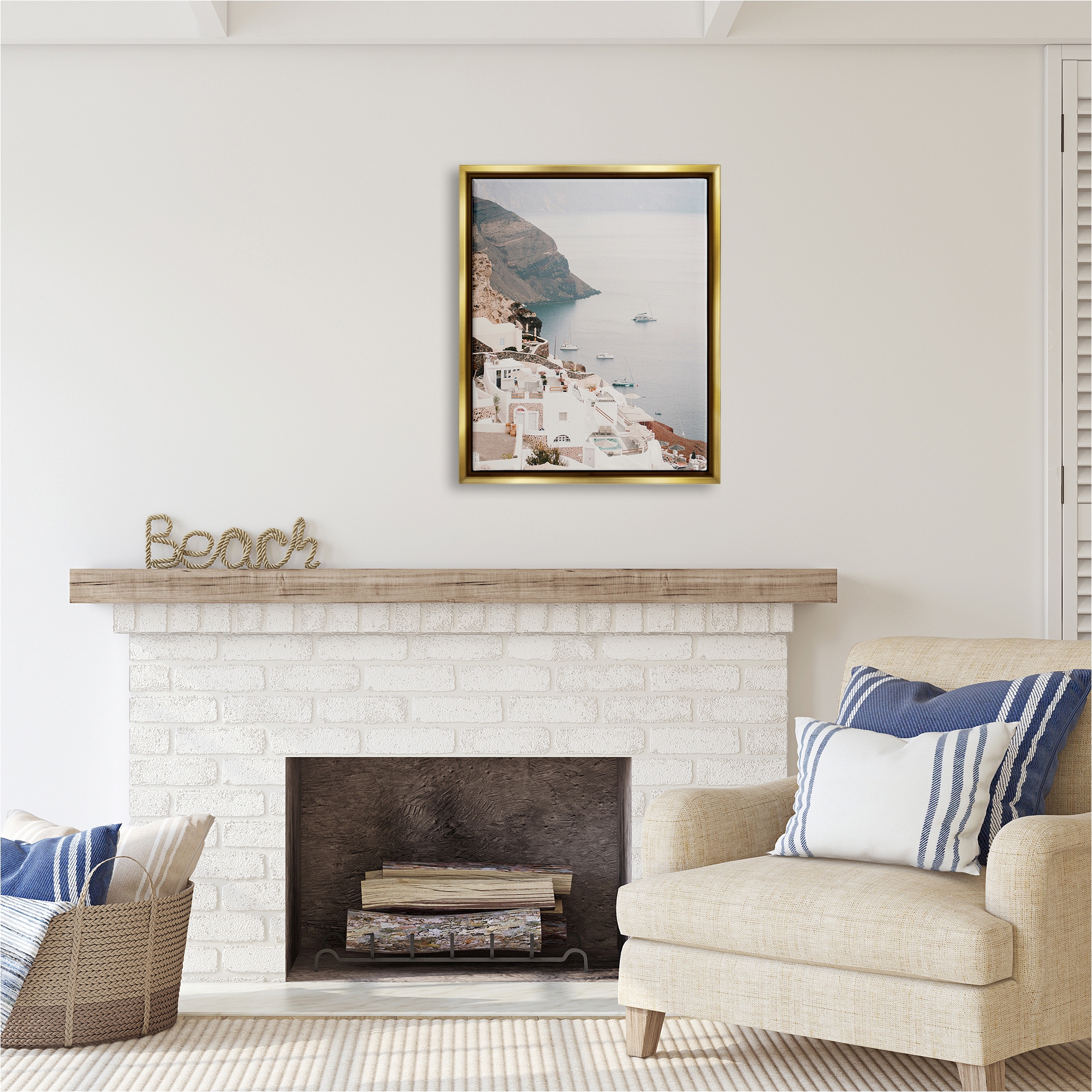 Stupell Industries Coastal Port Town Landscape Photography Gold Floater Framed Canvas Art Print Wall Art, 25 x 31
