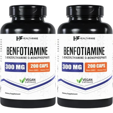 Healthfare Benfotiamine 300mg | 200 Capsules | Fat Soluble Thiamine Vitamin B1 | Supports Overall Health | Non-GMO | Gluten Free (2-Pack)