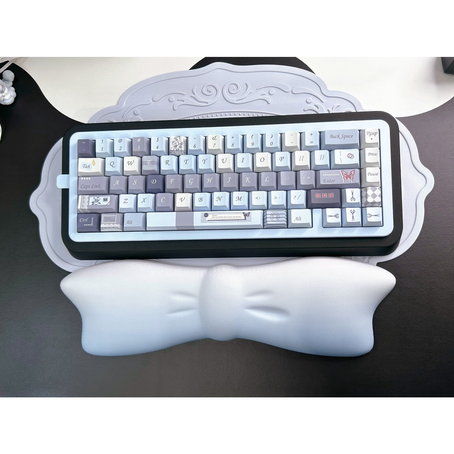 Gradient Bow Milk Silk Keyboard Wrist Rest with Memory Foam, Ergonomic Wrist Support，Mouse Wrist Support Pad for Carpal Tunnel Relief