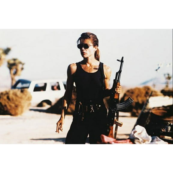 Linda Hamilton In Vest Holding Machine Gun Sunglasses Terminator 2 24X36 Poster
