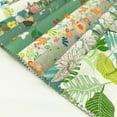 thumbnail image 5 of iMzoon 22Pcs 10" Cotton Fabric Quilting Squares,No Repeat Floral Charm Pack,Precut Pink Fabric for Sewing with Wavy Edges, DIY Scrapbooking Craft Supplies Leaf Green, 5 of 9