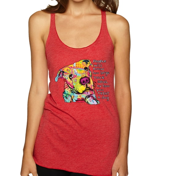 Colorful Pitbul | People Will Know How Large Your Soul | Dean Russo Art Animal Lover Tri-Blend Racerback Tank Top, Vintage Red, Medium