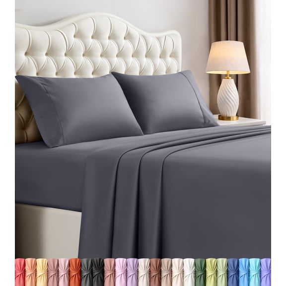 Utopia Bedding Solid 4 PC Queen Bed Sheets Set For Adults - Microfiber, Fade Resistant (Grey)