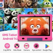 Android 14 Kids Tablet 10.1 inch with Case, 3GB, 64GB, IPS Touch Screen, Quad-Core,1280x800 | Wi-Fi6 | 6000mAh | Google Certified(Pink)
