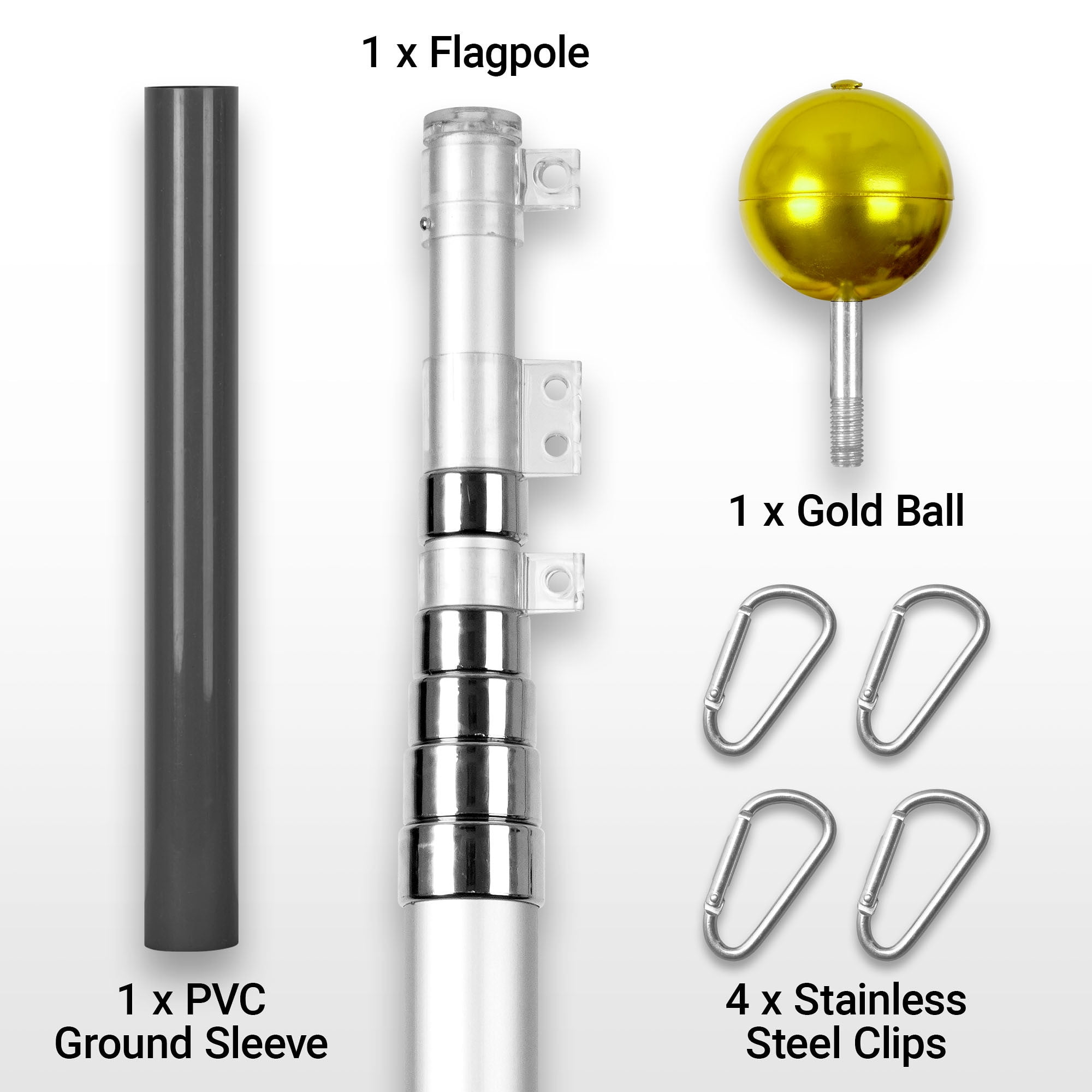 G128-25 Ft Telescoping Flag Pole Aluminum Silver |Flag Poles for Outdoor/Ground Heavy Duty | Flag EXCLUDED