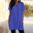 thumbnail image 4 of Duoif Womens Tops Women'S Casual V Neck Short Sleeve Dress Loose Fit T Shirt Dress with Pockets Blue M, 4 of 9