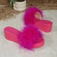 thumbnail image 5 of Samdudou Platform Sandals for Women Fluffy Faux Fur Slip On Wedge Slippers Elevated Heel Open Toe Slides Fashion Summer Footwear Casual Dressy Indoor Outdoor Shoes, 5 of 9