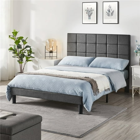 Image of Yaheetech Upholstered Bed Frame Platform Bed Frame with Strong Wooden Slats Support Beige Full