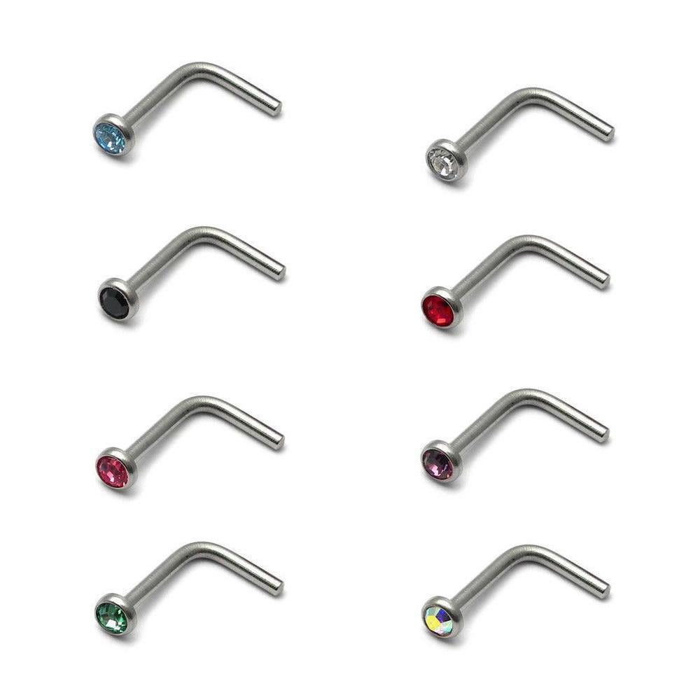 Choose Pack Style Surgical Steel CZ Nose Stud Ring Screw L Bend Pack 18g 