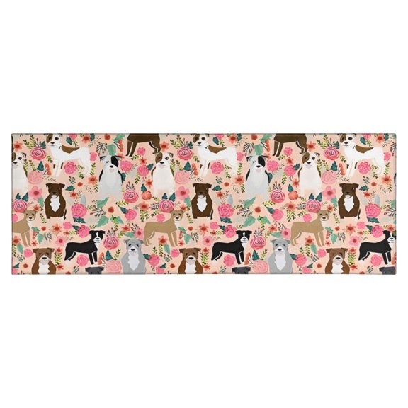 Boston Terrier Dogs with Pioneer Flower Kitchen Rug Mat,Kitchen Runner Rugs Non Skid Washable,Decorative Kitchen Floor Mats for Kitchen,Sink,Laundry,17"X47"