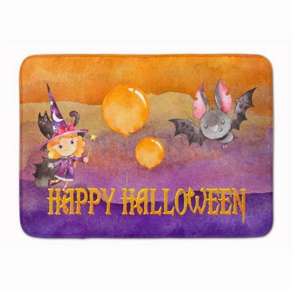 Halloween Little Witch and Bat Machine Washable Memory Foam Mat