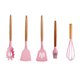 thumbnail image 1 of Utensilios de cocina de silicona con mango de madera, 5 uds. (espátula, pala para freír, cuchara para Fideos, cepillo de aceite y batidor de huevos), 1 of 5