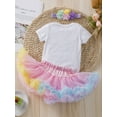 thumbnail image 6 of Bagilaanoe 3Pcs Newborn Baby Girls Birthday Outfits Letters Print Short Sleeve Romper Tops + Mesh Tutu Skirt + Headband 3M 6M 12M 18M 24M Infant Casual Skirt Set, 6 of 9
