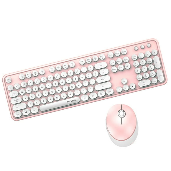 Mofii Mofii Sweet Retro Wireless Keyboard and Mouse Combo, 2.4G Ergonomic Design, Pink & White, Plug & Play, Low Noise, Long Battery Life