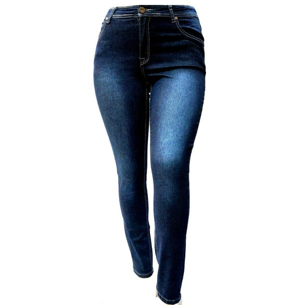 musikalsk lille Ynkelig Jack David Womens Plus Size Denim jeans Dark Blue Flap Pocket Stretch  Skinny Leg LS-98173MS - Walmart.com