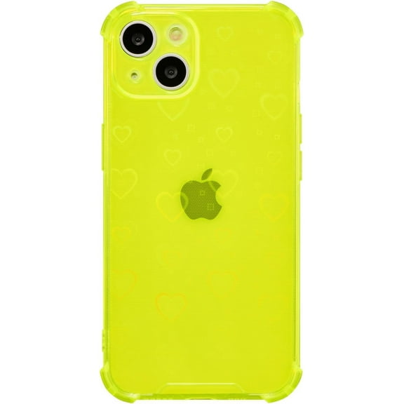 Compatible for iPhone 13 Case,Clear Case with Laser Love Heart Pattern for Women Grils,Soft TPU Silicone Bumper Protective Cover for iPhone 13,6.1 inch - Fluorescent Yellow