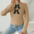 thumbnail image 4 of Women's Crew Neck Bowknot Decor Cable Knit Drop Shoulder Long Sleeve Casual Pullover Sweater Ribbed KnitCardigan Outerwear Valentine's Day Tops Fall Warm Outfits, 4 of 6