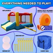 Sportspower inflatable bounce house with slide for kids, indoor outdoor bouncy castle jumper, blow up jump house with air blower, backyard playground, ASTM certified, Heavy Duty, My first Jump N Play