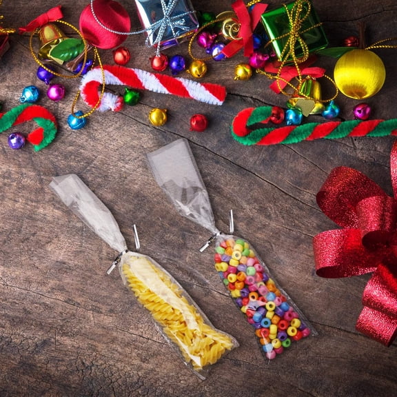 200 Pcs Pretzel Bags 2 x 10 Inches Clear Pretzel Individual Rod Cellophane Rectangle Plastic Treat Bags for Chocolate Candies Cookies with 200 Pieces Twist Ties(Silver Ties)