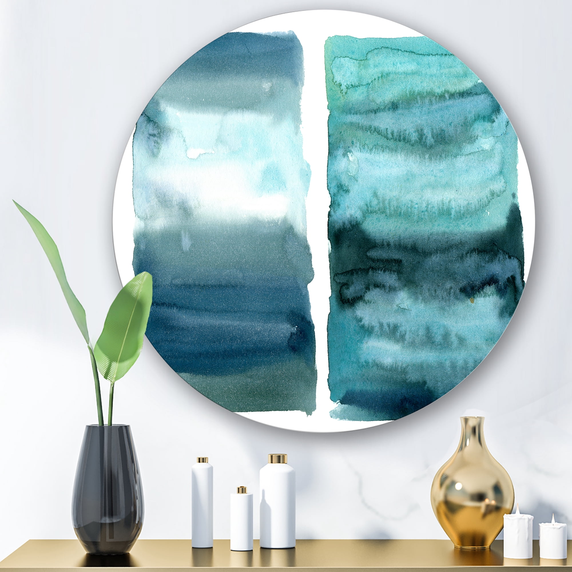 Designart 'Abstract Blue Ocean Aquatic Impression II' Modern Circle Metal Wall Art 11x11 - Disc of 11