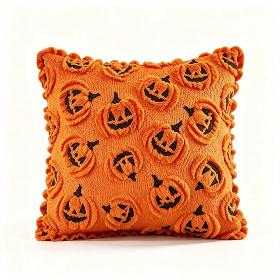 Diceymbol Halloween Pumpkin Throw Pillow 15.9 Inch, Orange Decorative Accent Cushion for Sofa Couch Bed Chair Home Decor