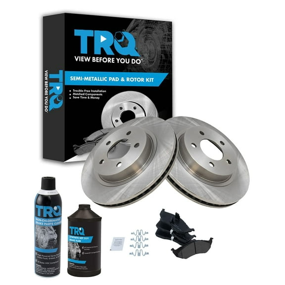 TRQ Brake Pad & Rotor Front Semi Metallic LH RH Kit w/Fluids for Chrysler Dodge BKA18098 Fits select: 1999-2004 CHRYSLER 300M, 2004 DODGE INTREPID