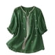 thumbnail image 2 of Fiudx Ofertas Flash Del Día Blusa de Lino con Cuello En V y Manga Corta para Mujer, Blusa Holgada Informal con Bordado Estampado de Primavera y Verano, 2 of 5