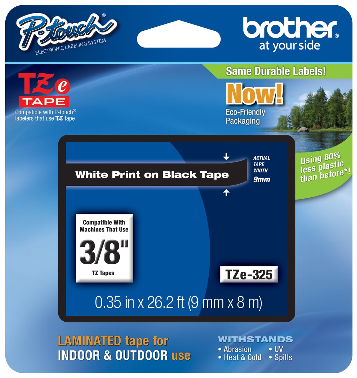 2-Pk/Pack TZe-325 TZe325 Label Maker Tape For Brother P-Touch White on Black 9mm 