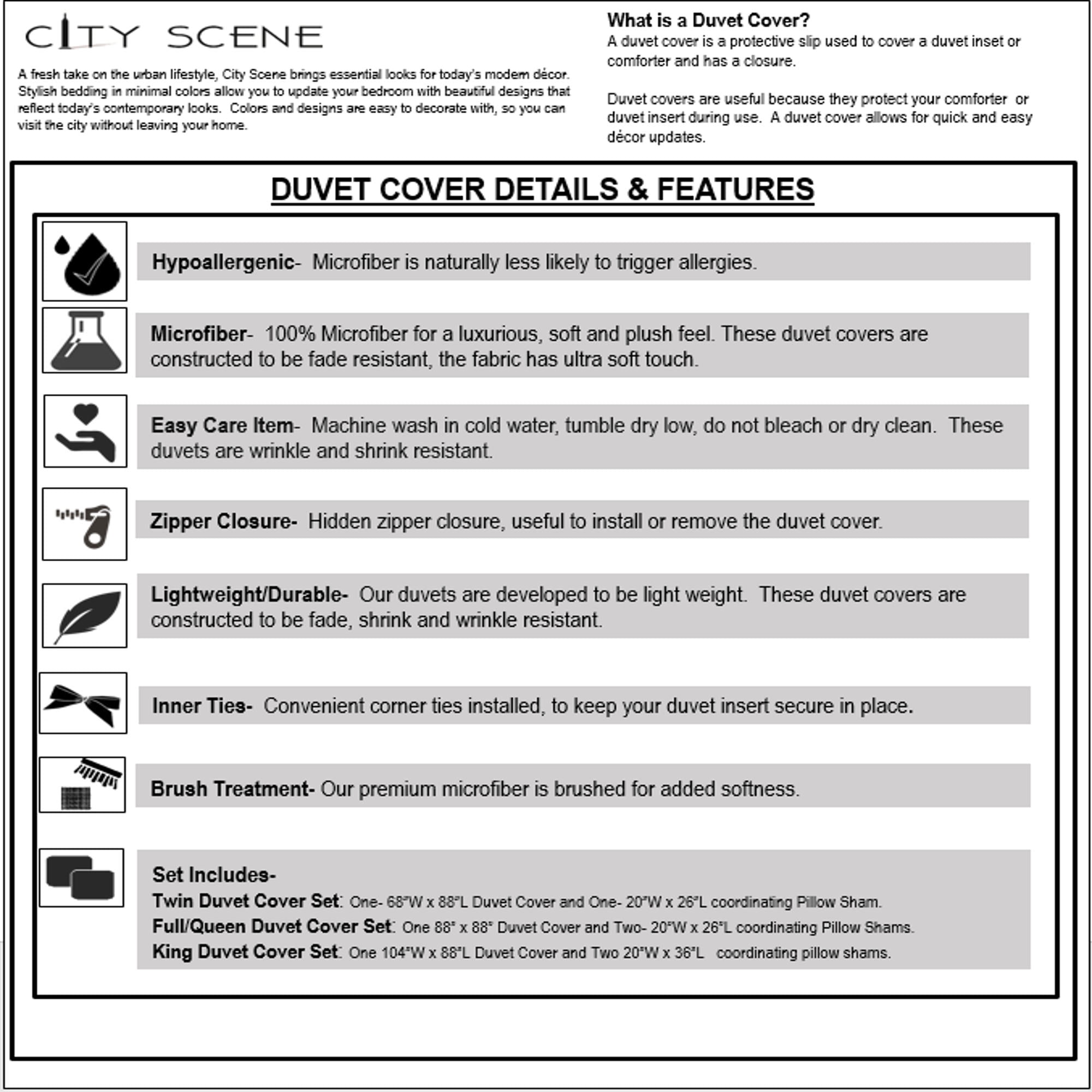 City Scene Aria Microfiber Grey 2 Piece Duvet Cover Set-Twin