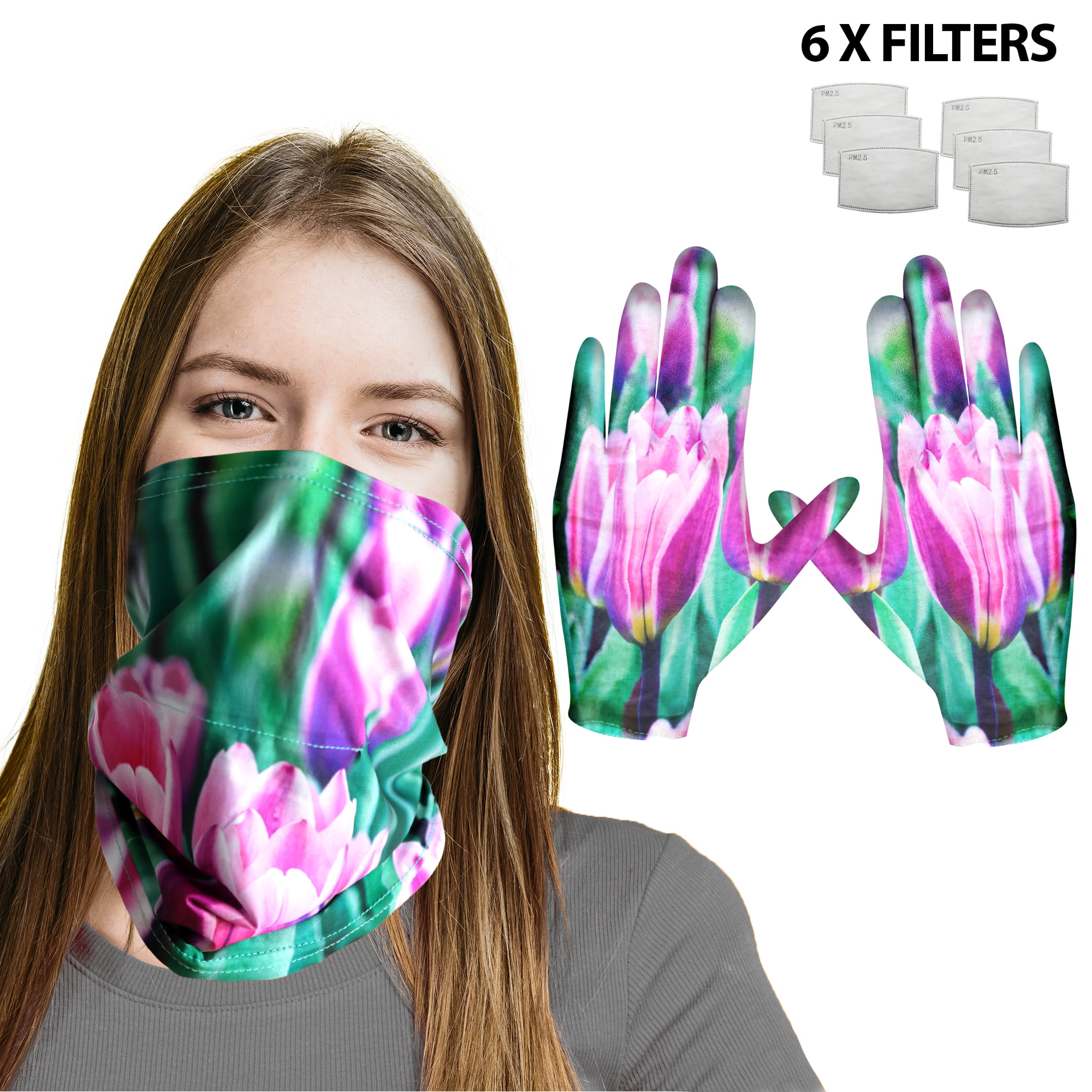IS037046 Bandana Face Scarf for Outdoor Activities Floral Frame 