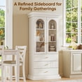 thumbnail image 4 of 71" Arched Kitchen Cabinet, Glass Door Display and Tall Storage Cabinets with Drawers, Modern Pantry for Dining Room or Living Room, White with Gold Handles, 3 of Set, 4 of 10